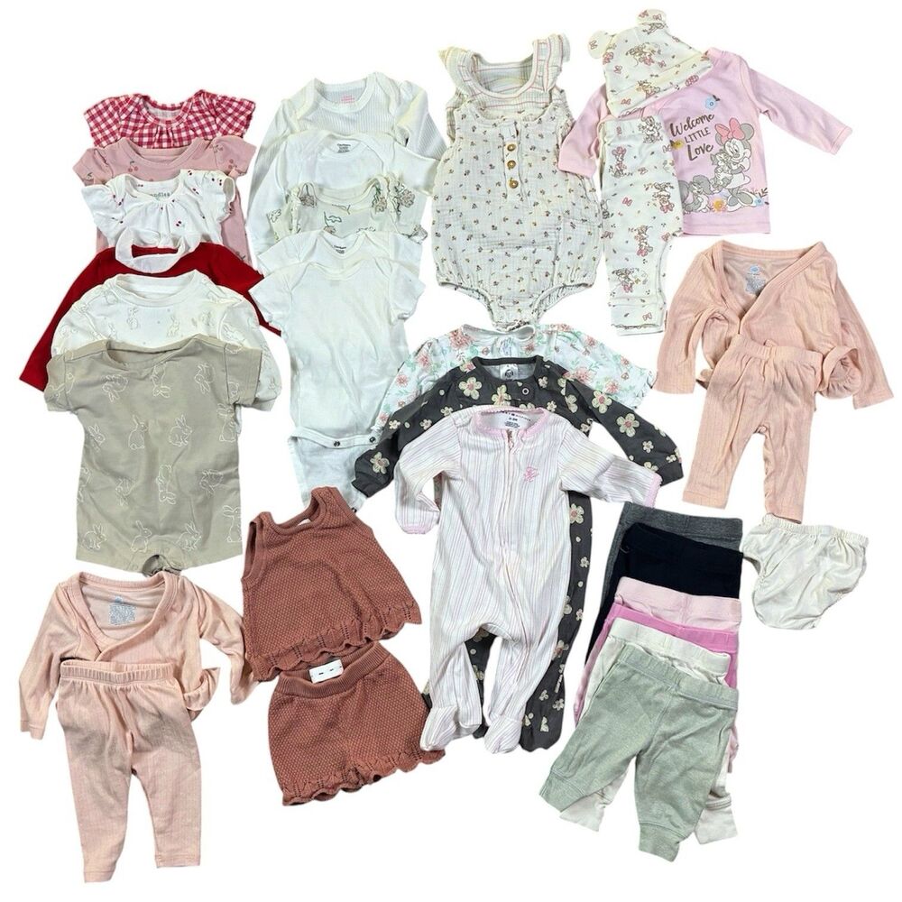Baby Girl Newborn NB 0-3 Months Clothing Lot 32 Pieces Bulk Girly All Season